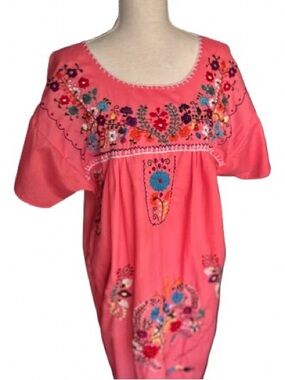 Embroidered J.R. Pacios  Floral Boho House Dress Mumu Extra Large Cotton Blend